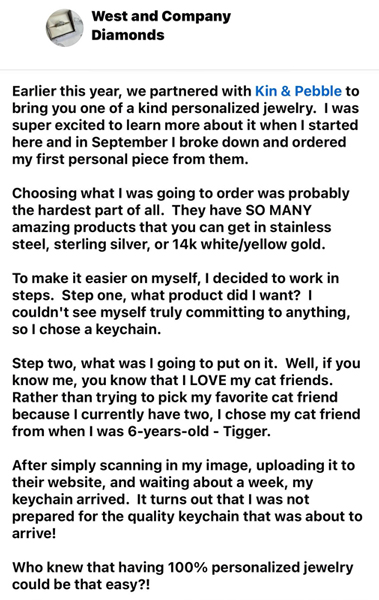 Kin&Pebble jewelry testimonial Kin&Pebble jewelry testimonial